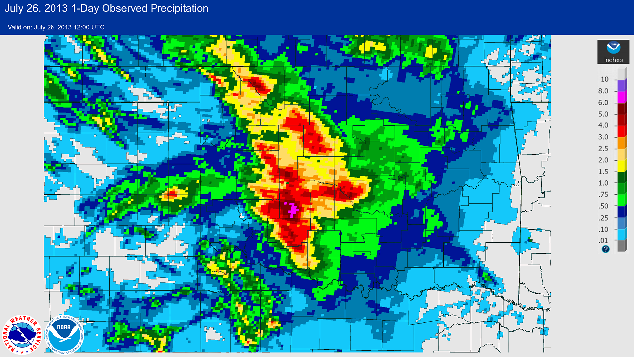 24-hour Multi-sensor Precipitation Estimates Ending at 7:00 am CDT on 7/26/2013
