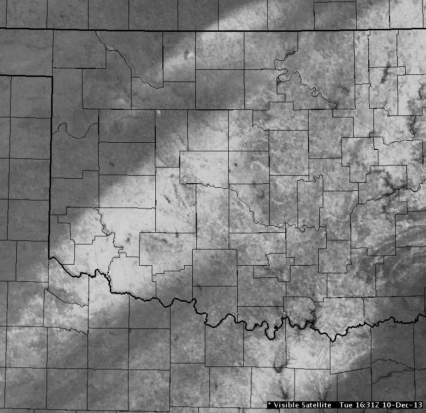 Local Visible Satellite Image of the Snow Band in Oklahoma and North Texas at 10:31 AM CST on December 10, 2013