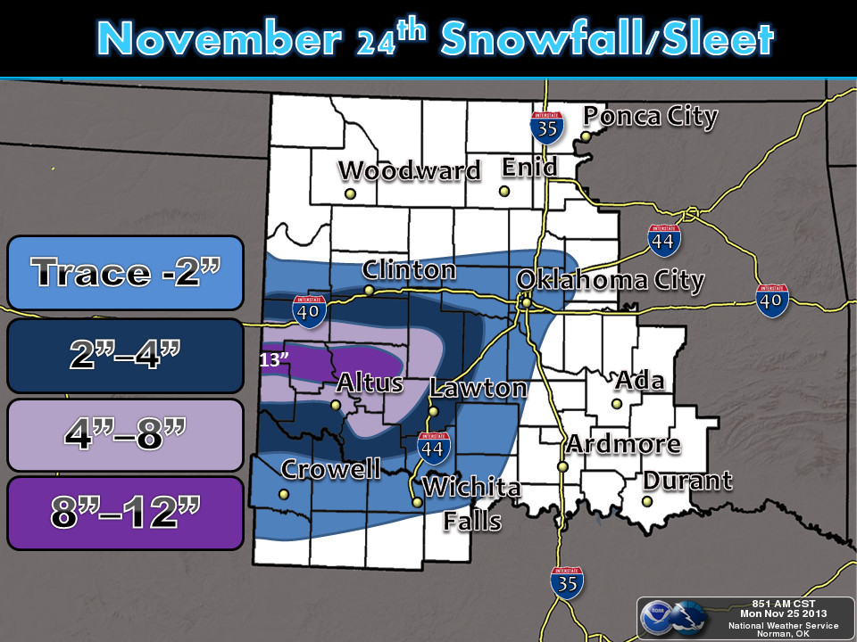 Storm Total Snowfall Amounts for the November 24, 2013 Winter Storm