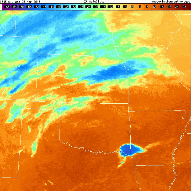 Infrared Satellite Loop of the Central U.S. from 9:00 AM CDT - 7:10 AM CDT on March 26, 2015