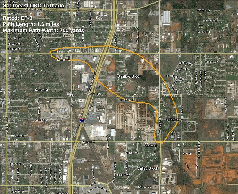 Damage Path Map for the May 6, 2015 Southeast Oklahoma City, OK Tornado