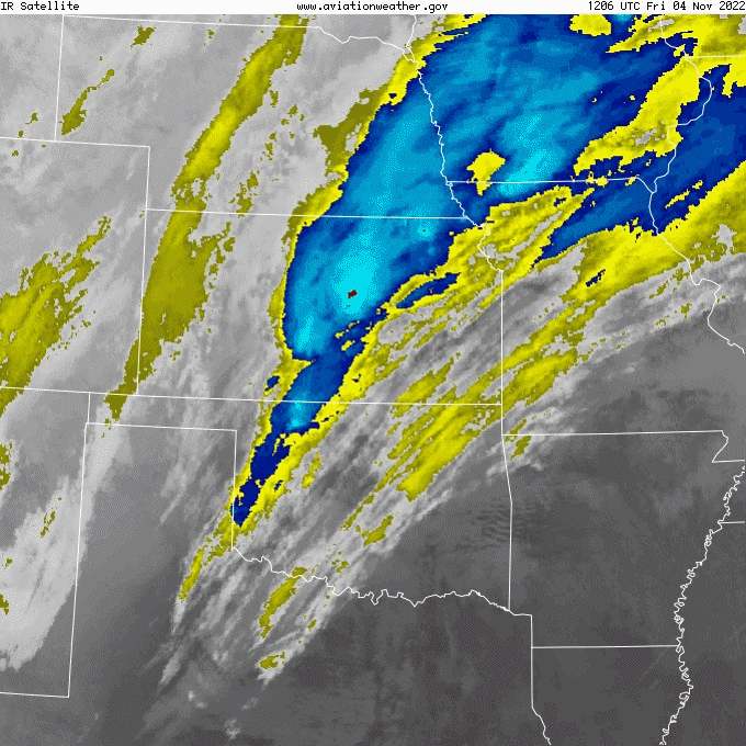 Regional Infrared Satellite Loop (NWS Color Scale) from 7:06 am - 11:51 pm CDT on November 4, 2022