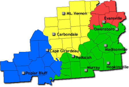 County map of the coverage area of the Paducah office