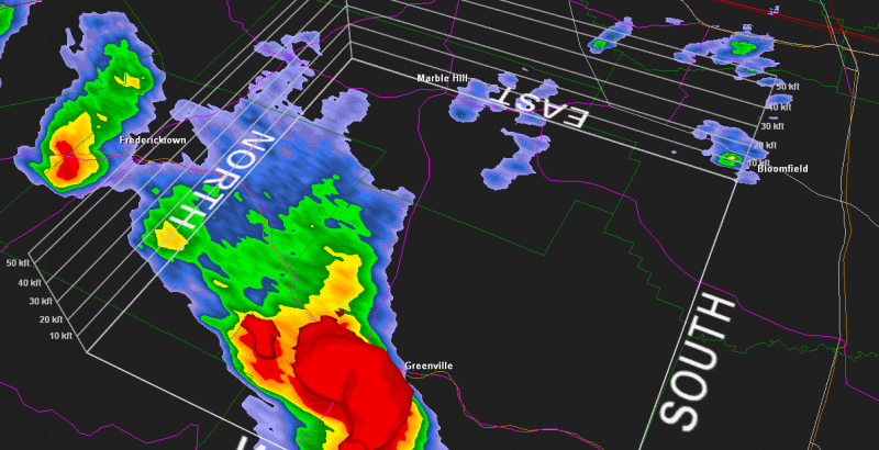 A loop of 50 dBZ core using GRANalyst Software which depicts a rear inflow jet descending through a storm.