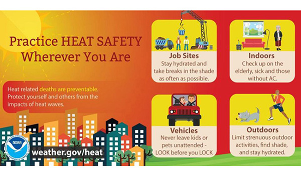 practice heat safety at work, home, in your vehicle and outdoors