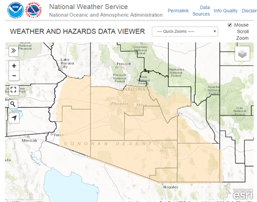 Map of hazards across southeast Arizona